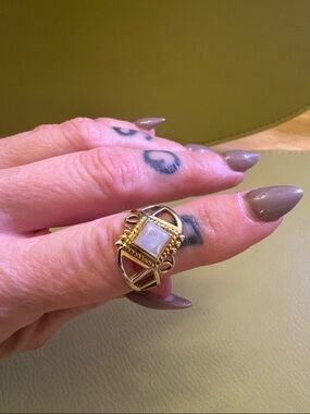 Gold Ring with Square Moonstone Center - Elegant Women's Jewelry